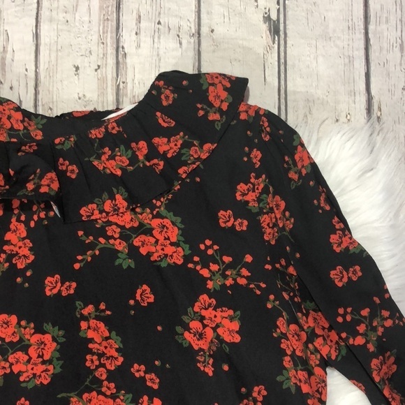 Zara Floral Red Poppy Ruffle Mini Chiffon Dress - Picture 14 of 14